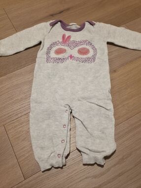 Cream Baby One-Piece Bodysuit with Pink & Purple Owl Accent